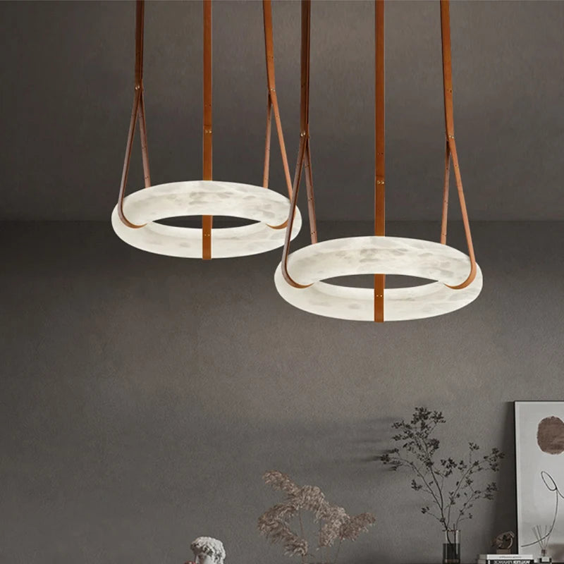 lustre circulaire en marbre led de luxe suspendu - vue 3 sur 7