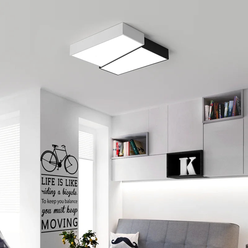 Plafonnier LED noir et blanc carré - vue 5 sur 8