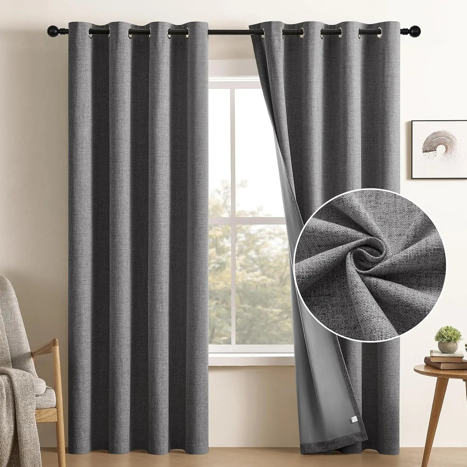 Rideau occultant faux lin extra long sur mesure - vue 3 sur 9