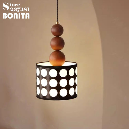 lustre rétro à pois en noyer pour décoration intérieure - vue 3 sur 8