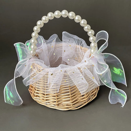 panier à fleurs tissé en rotin pour décoration de mariage - vue 8 sur 9