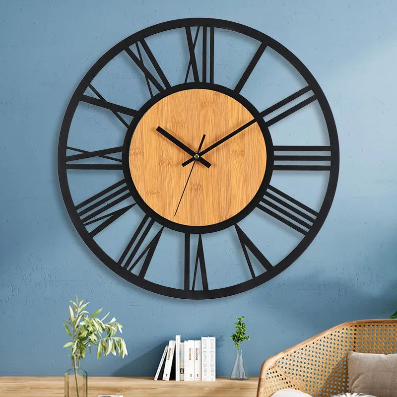 grande horloge murale 3d nordique rétro chiffres romains décorative silencieuse - vue 3 sur 7