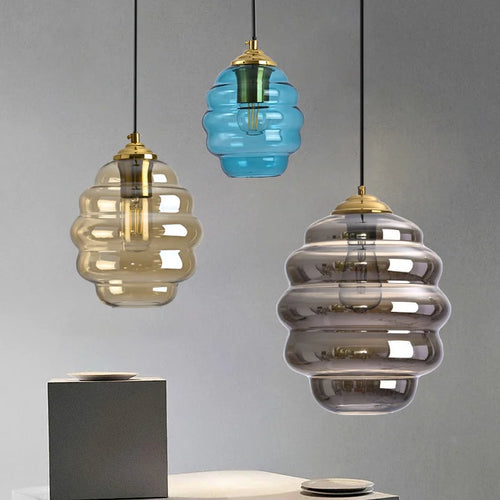 suspension moderne en verre teinté pour décoration intérieure - vue 3 sur 24
