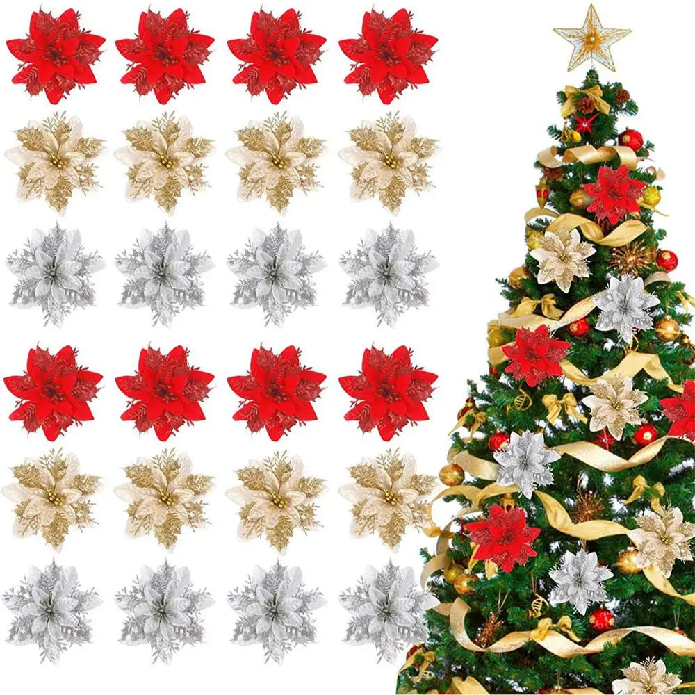 décoration suspendue fleur pailletée pour arbre de noël - vue 2 sur 34