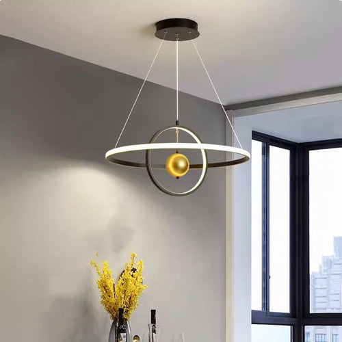 lustre circulaire en boule de fer avec luminaires led pour décoration - vue 2 sur 8