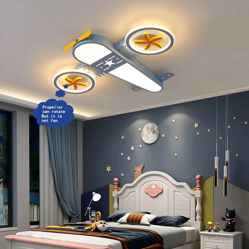lustre dessin animé avion led avec télécommande pour enfants - vue 3 sur 8
