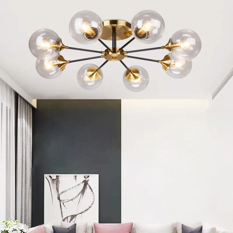 lustre boule led design en verre transparent et gris fumé - vue 4 sur 22