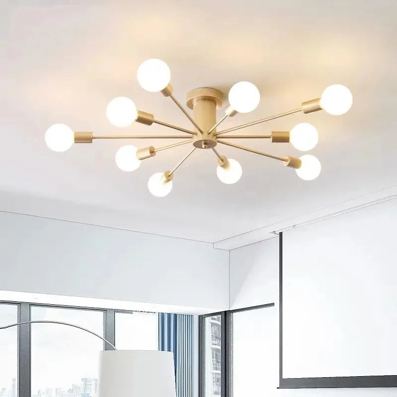 Moderne Créatif LED Plafonnier Lustre Spoutnik Lumière Semi-intégré Nordique Décor À La Maison Luminaires pour Chambre Salon - vue 12 sur 14