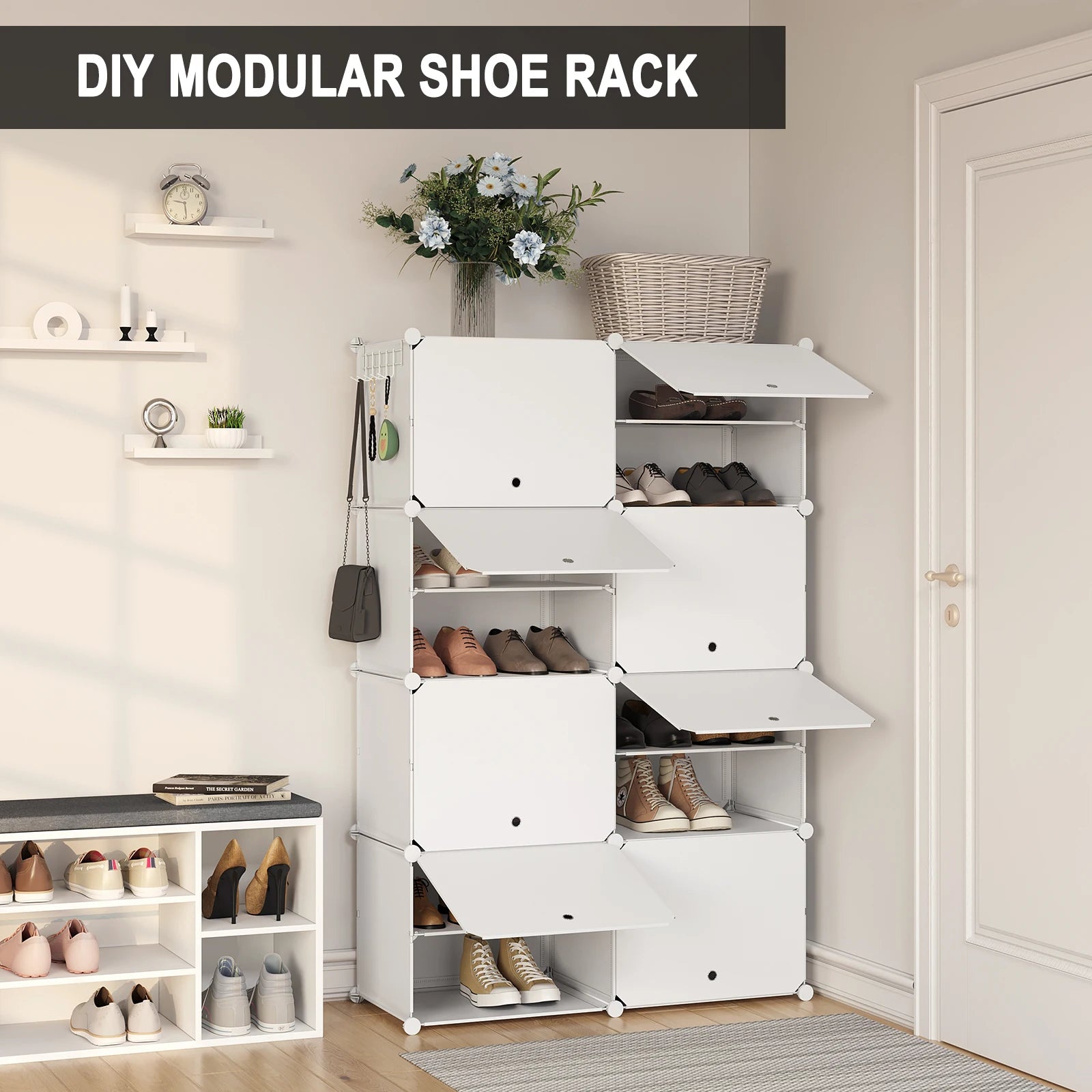 meuble à chaussures compact avec 8 compartiments pour un rangement optimal - vue 5 sur 6