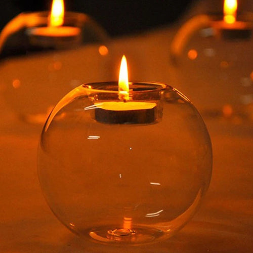 bougeoir en verre rond pour décorations de fêtes et événements - vue 3 sur 8