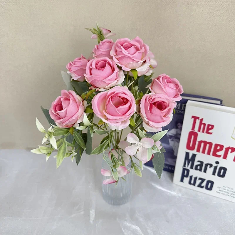 bouquet de roses artificielles en soie pour décoration intérieure - vue 6 sur 14