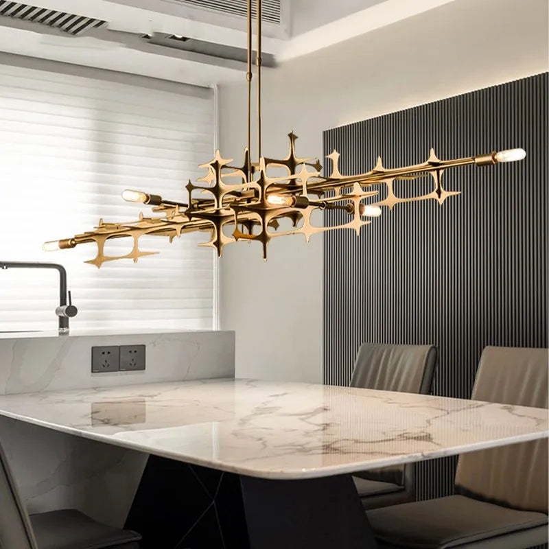 lustre postmoderne de luxe nordique led géométrique en acier inoxydable - vue 3 sur 8