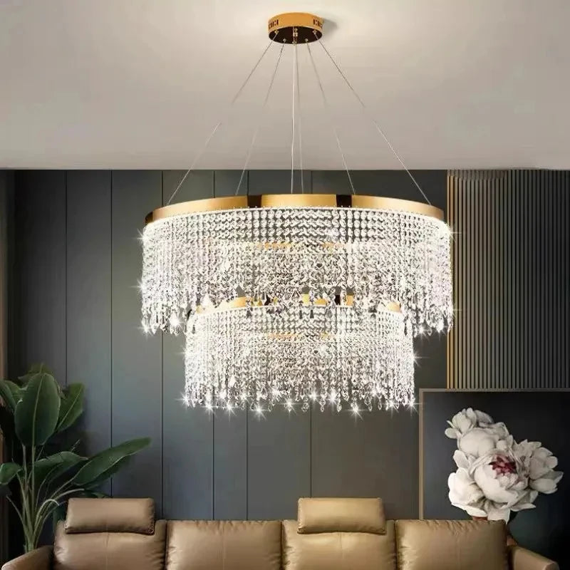 lustre en cristal de luxe doré à Led cercle - vue 4 sur 15