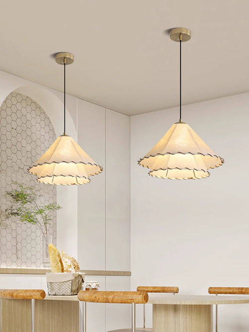 Tissu nordique suspension LED lumière Restaurant chambre salle à manger décoration de la maison Lustre créatif coton lin chapeau Lustre lampe - vue 5 sur 9