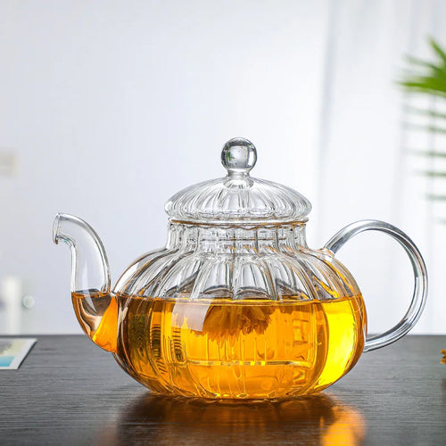 théière verre citrouille rayée filtre floral résistante chaleur - vue 6 sur 6