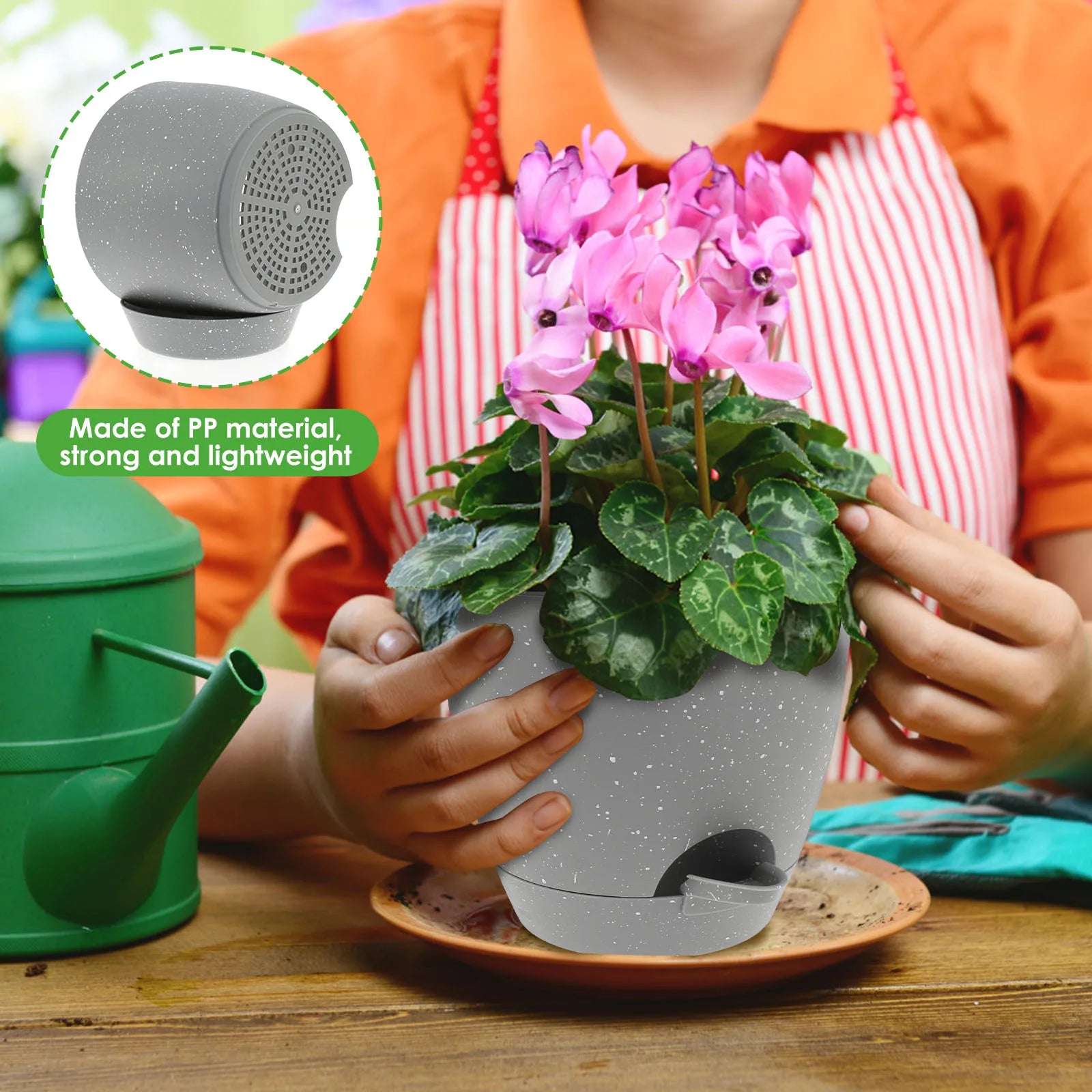 lot de 3 pots de fleurs auto-arrosants en plastique avec réservoir intégré - vue 7 sur 8