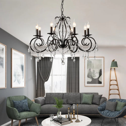 lustre classique en fer forgé et cristal pour intérieur industriel - vue 3 sur 6