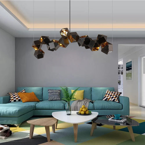 suspension led cube art déco style universel - vue 4 sur 27
