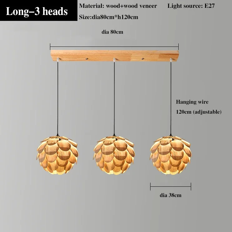 lustre ananas original en placage de bois pour hôtels bars et restaurants - vue 10 sur 10