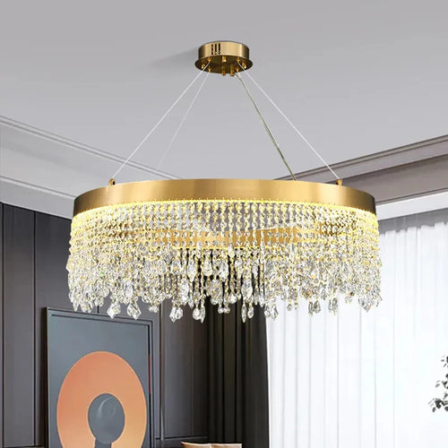 lustre en cristal de luxe doré à Led cercle - vue 2 sur 15