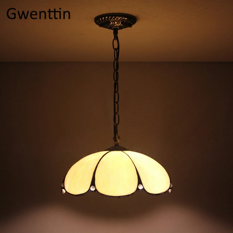 lustre tiffany en verre teinté pour décoration intérieure - vue 5 sur 10