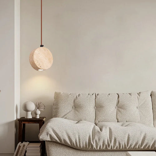 suspension vintage en pierre naturelle avec abat-jour cloche - vue 4 sur 6