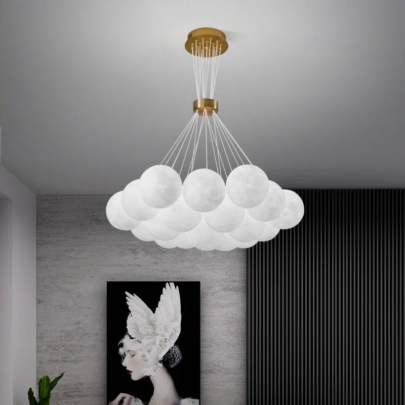 lustre led 3d lune bulle boule suspension décoration luminaires - vue 4 sur 12