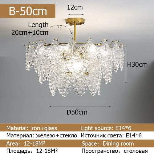 lustre moderne en verre 2023 feuilles gouttelette éclairage suspendu - vue 9 sur 12