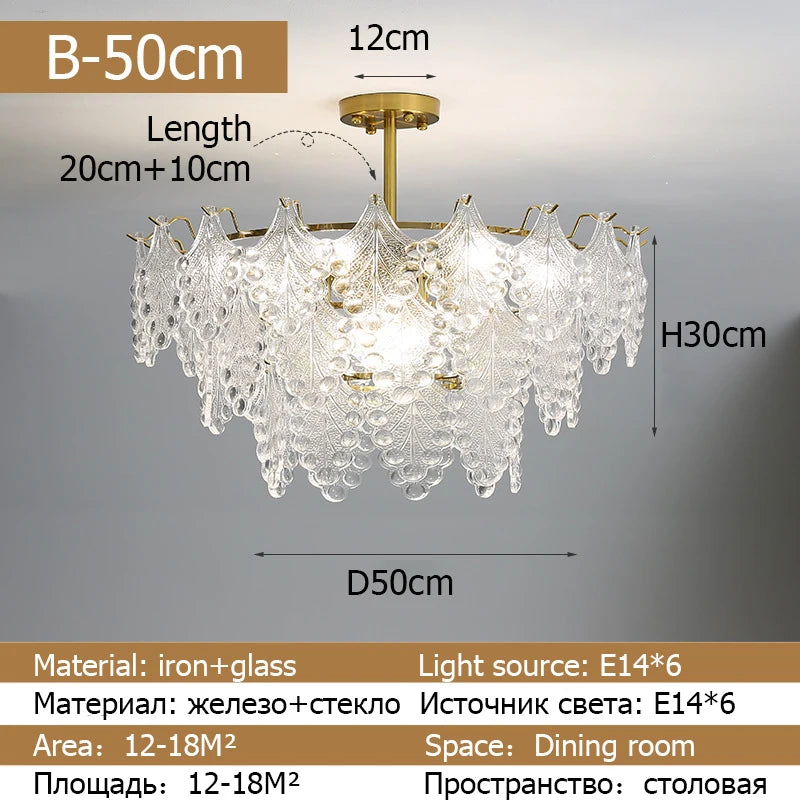lustre moderne en verre 2023 feuilles gouttelette éclairage suspendu - vue 8 sur 12