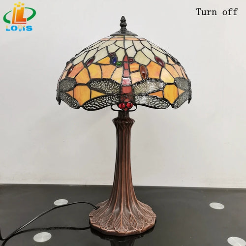 lampe à poser libellule style tiffany pour éclairage rétro et cadeau - vue 7 sur 6