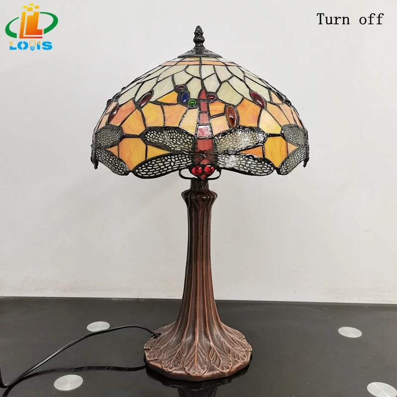 lampe à poser libellule style tiffany pour éclairage rétro et cadeau - vue 6 sur 6