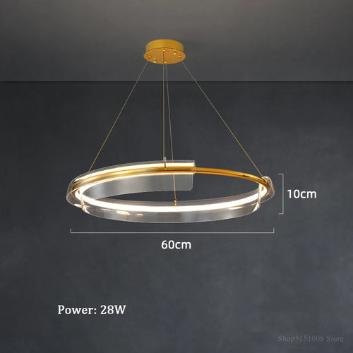 lustre design led de luxe avec anneau simple dimmable