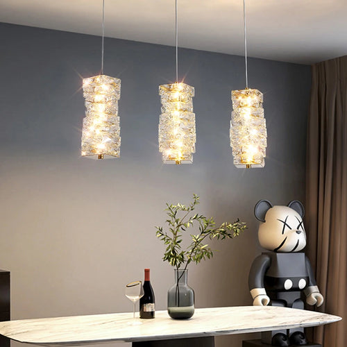 suspension nordique moderne en acier inoxydable et cristal décoratif - vue 5 sur 18