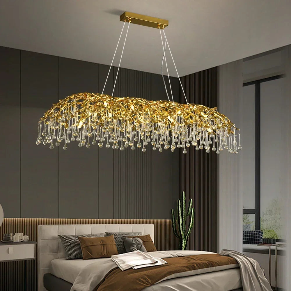 lustre en cristal de luxe design goutte de pluie élégant - vue 3 sur 10