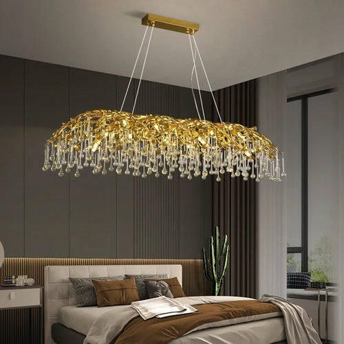 lustre en cristal de luxe design goutte de pluie élégant - vue 4 sur 10