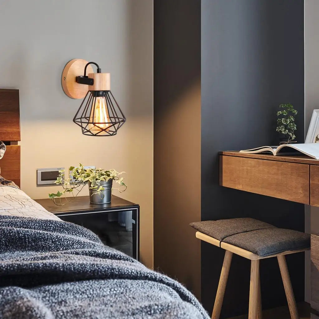 applique murale rétro industrielle en fer et bois décoration d'intérieur moderne - vue 4 sur 15