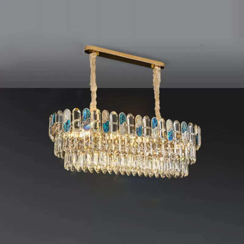 plafonnier led art déco en cristal doré et acier inoxydable - vue 4 sur 18