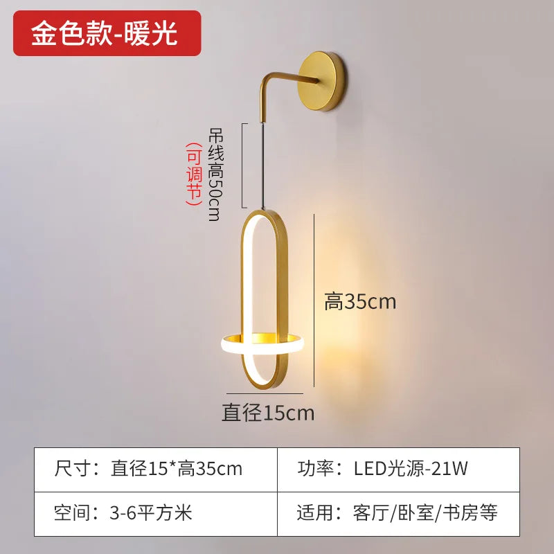 applique murale led moderne de luxe avec anneau doré décoratif d'intérieur - vue 14 sur 18
