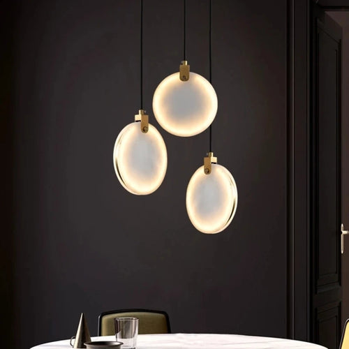 lustre led en marbre naturel avec fil réglable en laiton - vue 3 sur 10