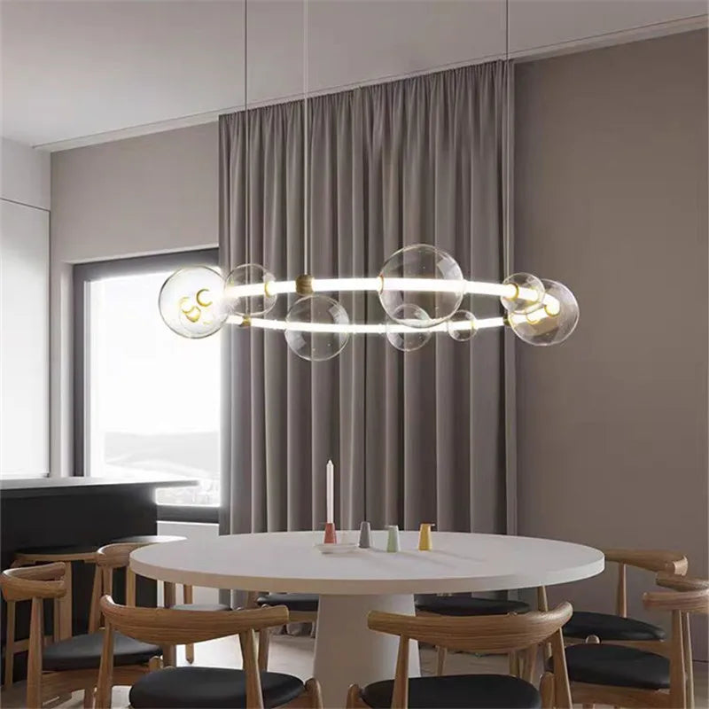 lustre de luxe à bulles longue bande éclairage led en verre transparent créatif - vue 5 sur 15