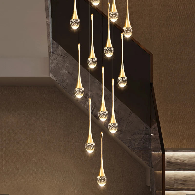 2024 Teardrop LED chandelier staircase luxury corridor long spiral crystal lamp modern home decorative chandelier fixtures - vue 4 sur 15