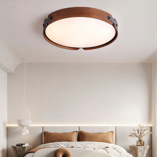 plafonnier en bois avec cuir artificiel et 3 ronds interchangeables créatif - vue 4 sur 9