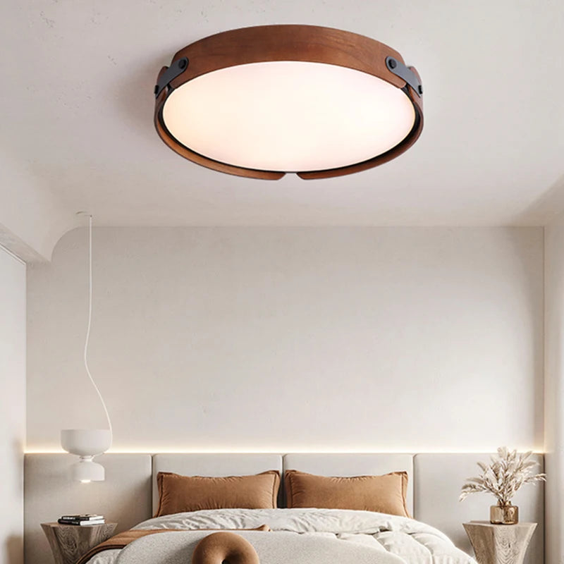 plafonnier en bois avec cuir artificiel et 3 ronds interchangeables créatif - vue 4 sur 9