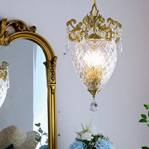 lustre doré en cristal français motif ananas moyen âge suspension - vue 2 sur 7