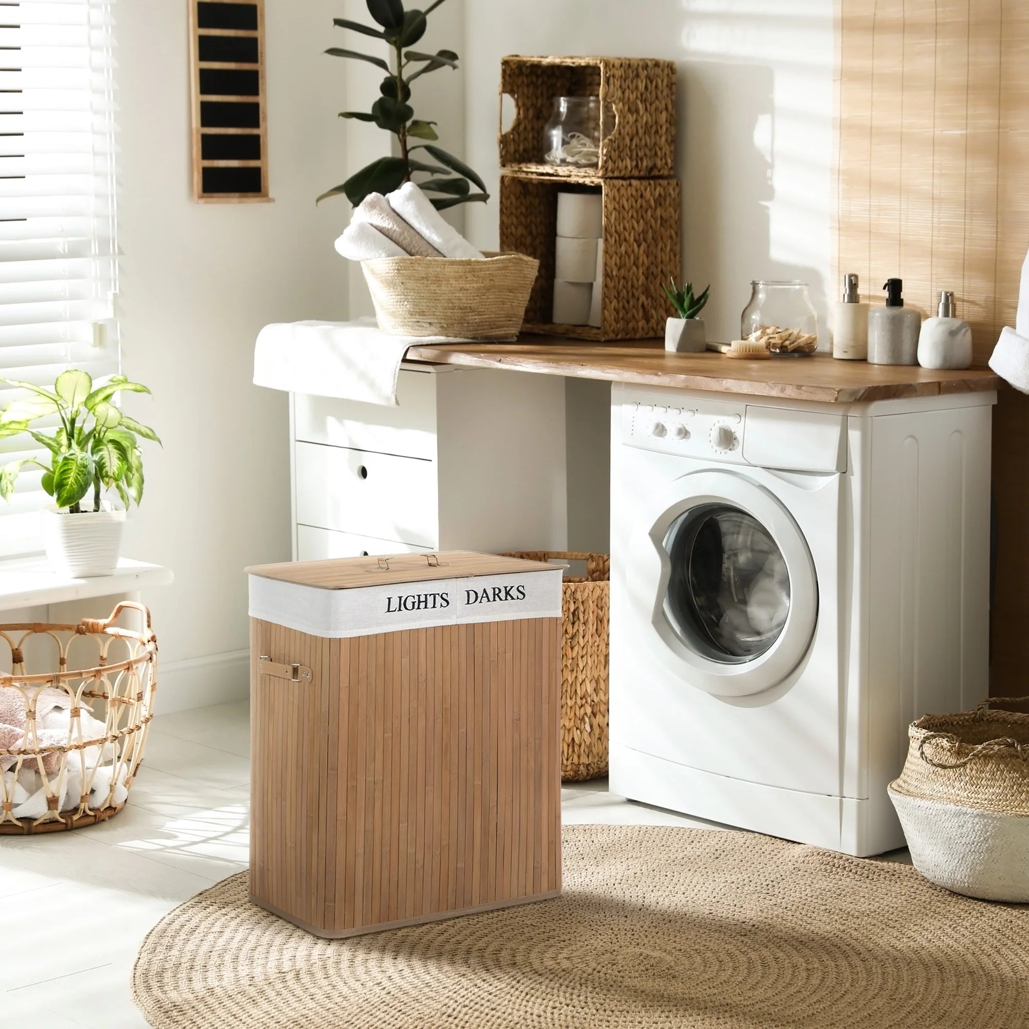 panier à linge en bambou avec deux compartiments amovibles - vue 7 sur 7
