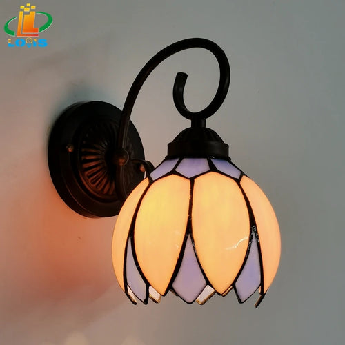 applique murale lotus style tiffany verre courbé éclairage moderne - vue 3 sur 5