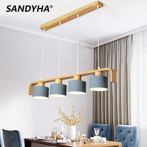 Suspension nordiques abat-jour en métal Led en bois décor à la maison lampe suspendue Restaurant café intérieur créativité lustres luminaires - vue 2 sur 16