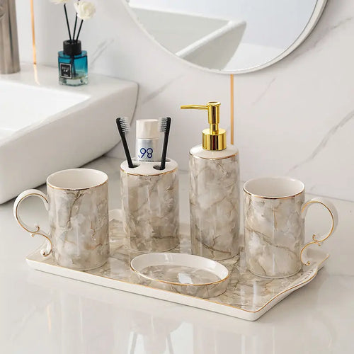 accessoires de salle de bain en céramique marbrée décorative et pratique - vue 17 sur 18
