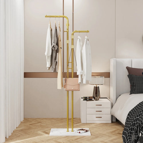 porte-manteau métallique avec base en marbre doré élégant - vue 4 sur 7