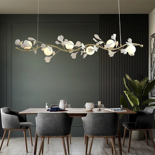 lustre suspendu à led en verre de ginkgo créatif moderne - vue 3 sur 11
